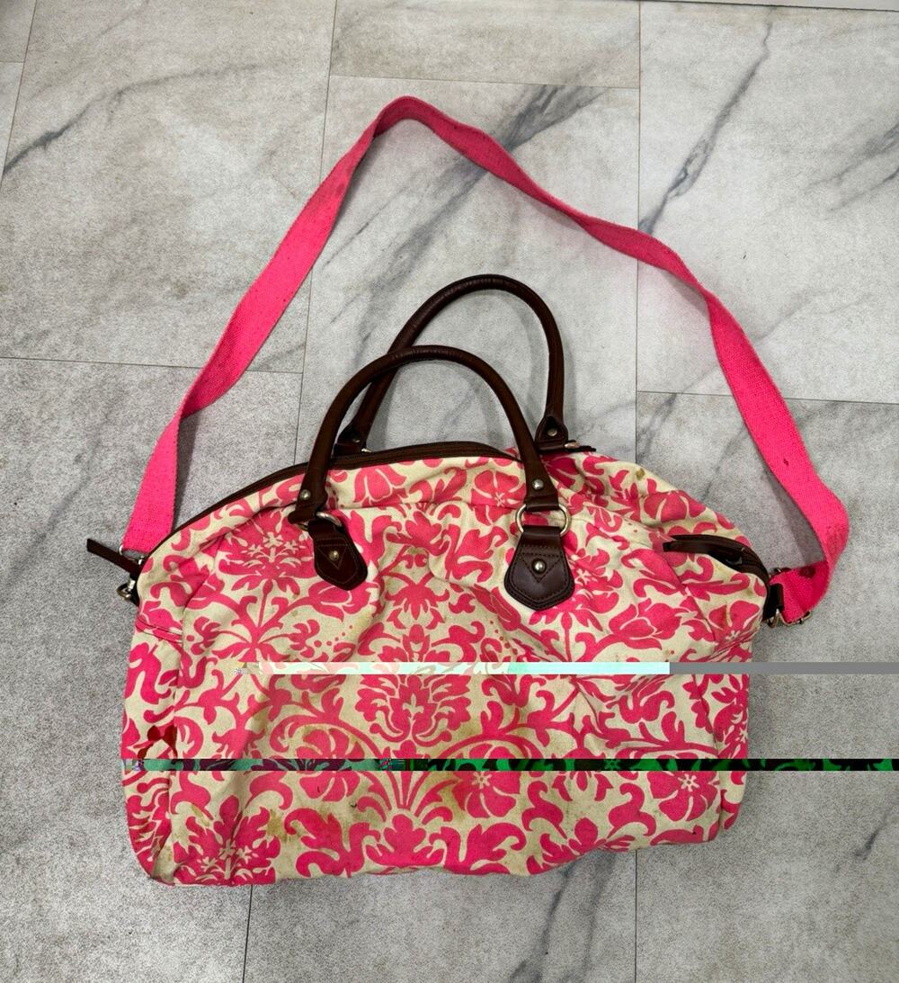 Forever 21 Women’s Pink Floral Canvas Satchel Top Handle Zip Strap